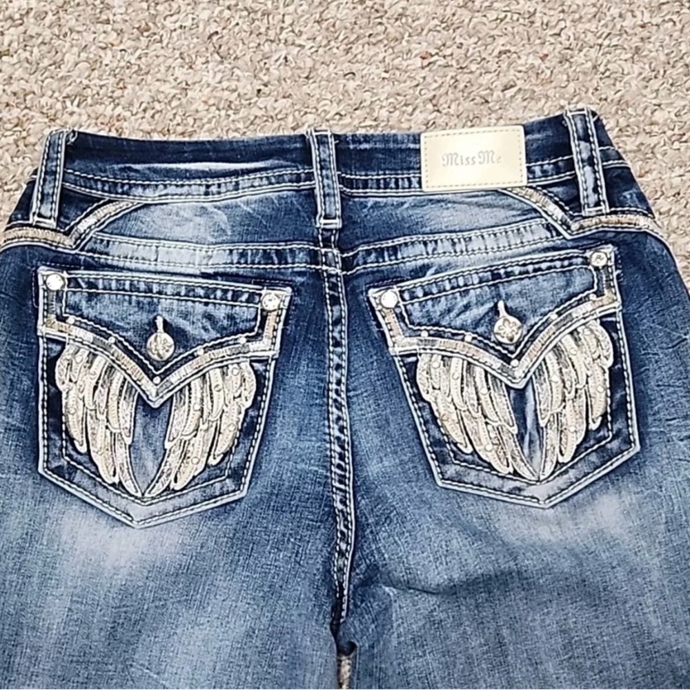 Miss Me Blue Jeans with Silver Wing Embellishments